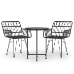 Set da Pranzo da Giardino 3 pz Nero in Polyrattan