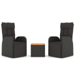 Set Mobili Giardino 3pz Nero Polyrattan e Legno Massello Acacia