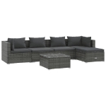 Set Divani da Giardino 6 pz con Cuscini in Polyrattan Grigio