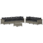 Set Divani da Giardino 8 pz con Cuscini in Polyrattan Grigio