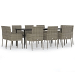 Set Mobili Giardino 11 pz con Cuscini Polyrattan Nero e Grigio