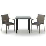 Set Salotto Giardino 3 pz con Cuscini Nero e Grigio Polyrattan