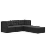 Set Divani da Giardino 5 pz con Cuscini Nero in Polyrattan