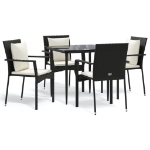 Set da Pranzo da Giardino 5 pz Nero con Cuscini in Polyrattan