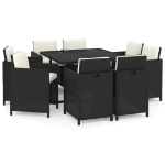 Set da Pranzo per Giardino 5 pz con Cuscini in Polyrattan Nero