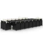 Set da Pranzo per Giardino 19 pz con Cuscini in Polyrattan Nero