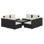 Set Salotto da Giardino 9 pz con Cuscini in Polyrattan Nero