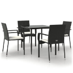 Set da Pranzo da Giardino 5 pz Nero con Cuscini in Polyrattan