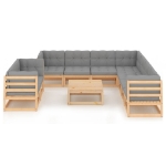 Set Divani da Giardino 10 pz con Cuscini Legno Massello di Pino