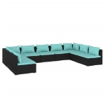 Set Divani da Giardino 9 pz con Cuscini in Polyrattan Nero