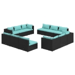 Set Divani da Giardino 12 pz con Cuscini in Polyrattan Nero