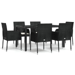 Set da Pranzo da Giardino 7 pz Nero con Cuscini in Polyrattan