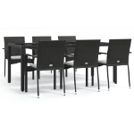 Set da Pranzo da Giardino 7 pz Nero con Cuscini in Polyrattan