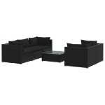 Set Salotto da Giardino 6 pz con Cuscini in Polyrattan Nero