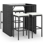 Set Bar da Giardino 5 pz con Cuscini in Polyrattan Nero