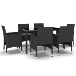 Set da Pranzo Giardino 7 pz Polyrattan e Vetro Temperato Nero