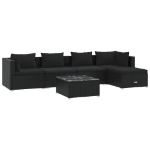 Set Divani da Giardino 6 pz con Cuscini in Polyrattan Nero