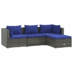 Set Divani da Giardino 4 pz con Cuscini in Polyrattan Grigio