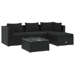 Set Divani da Giardino 5 pz con Cuscini in Polyrattan Nero