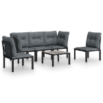 Set Salotto da Giardino 6 pz in Polyrattan Nero e Grigio