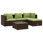 Set Divani da Giardino 5 pz con Cuscini in Polyrattan Marrone