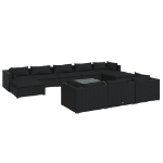 Set Divani da Giardino 11 pz con Cuscini in Polyrattan Nero