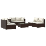 Set Divani da Giardino 7 pz con Cuscini in Polyrattan Marrone