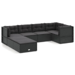 Set Salotto da Giardino con Cuscini 7pz Nero Polyrattan