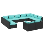 Set Divani da Giardino 11 pz con Cuscini in Polyrattan Nero