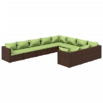 Set Divani da Giardino 10 pz con Cuscini in Polyrattan Marrone