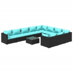 Set Divani da Giardino 11 pz con Cuscini in Polyrattan Nero