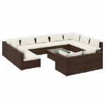 Set Divani da Giardino 12 pz con Cuscini in Polyrattan Marrone