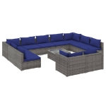 Set Divani da Giardino 12 pz con Cuscini in Polyrattan Grigio