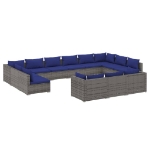 Set Divani da Giardino 13 pz con Cuscini in Polyrattan Grigio