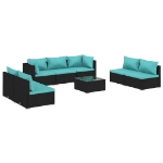 Set Divani da Giardino 8 pz con Cuscini in Polyrattan Nero