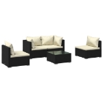 Set Divani da Giardino 5 pz con Cuscini in Polyrattan Nero