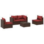 Set Divani da Giardino 5 pz con Cuscini in Poly Rattan Marrone