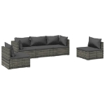 Set Divani da Giardino 5 pz con Cuscini in Polyrattan Grigio