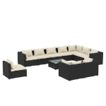 Set Divani da Giardino 11 pz con Cuscini in Polyrattan Nero