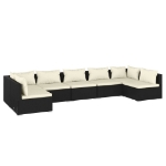 Set Salotto da Giardino 7 pz con Cuscini in Polyrattan Nero