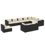 Set Mobili da Giardino 10 pz con Cuscini in Polyrattan Nero