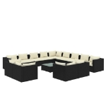 Set Divani da Giardino 14 pz con Cuscini in Polyrattan Nero