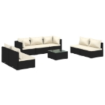 Set Salotto da Giardino 8 pz con Cuscini in Polyrattan Nero