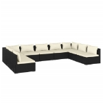 Set Salotto da Giardino 9 pz con Cuscini in Polyrattan Nero