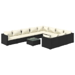 Set Divani da Giardino 11 pz con Cuscini in Polyrattan Nero