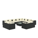 Set Divani da Giardino 13 pz con Cuscini in Polyrattan Nero