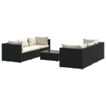 Set Salotto da Giardino 7 pz con Cuscini in Polyrattan Nero