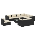 Set Salotto da Giardino 10 pz con Cuscini in Polyrattan Nero