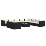 Set Mobili da Giardino 11 pz con Cuscini in Polyrattan Nero