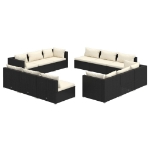 Set Divani da Giardino 12 pz con Cuscini in Polyrattan Nero